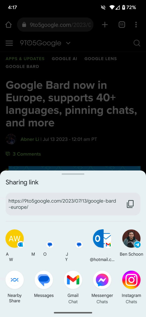 Chrome for Android tests new share menu - 9to5Google