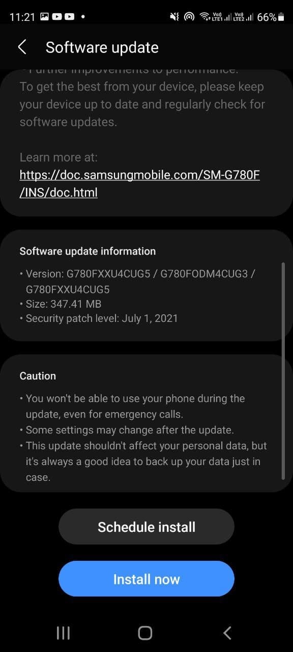 Samsung Galaxy S20 FE July 2021 Update 2nd