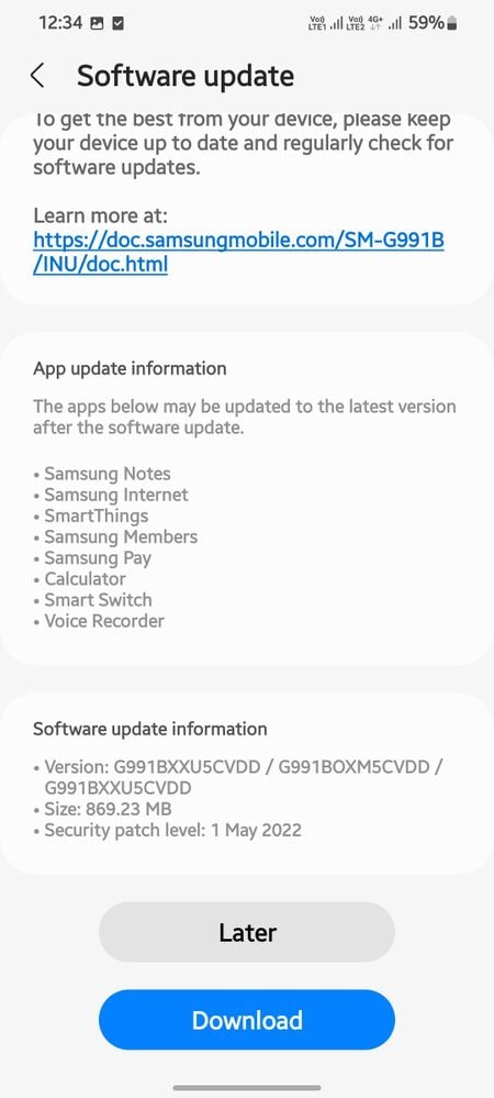 Samsung Galaxy S21 May 2022 update