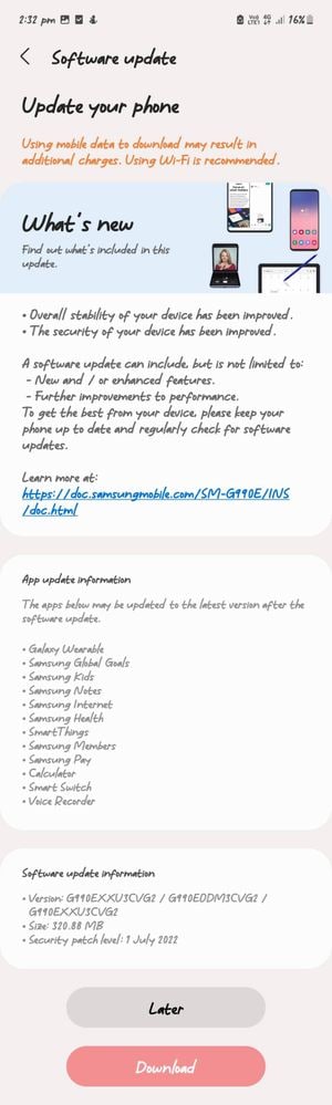 Samsung Galaxy S21 FE July 2022 Security Patch