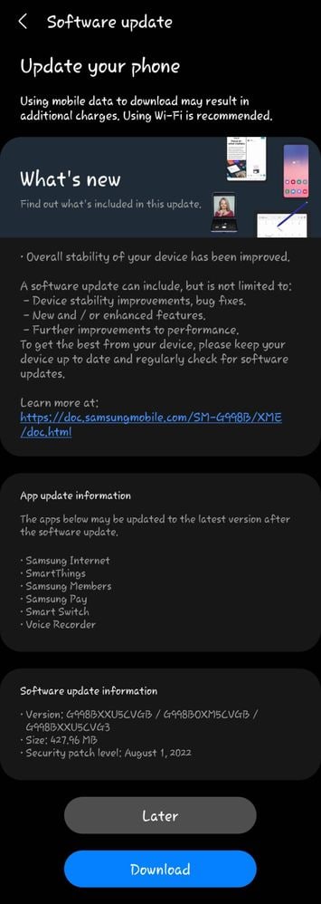 Galaxy S21 August 2022 update