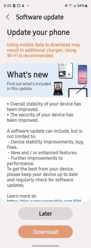 T-Mobile Samsung Fold 3 August 2022 update