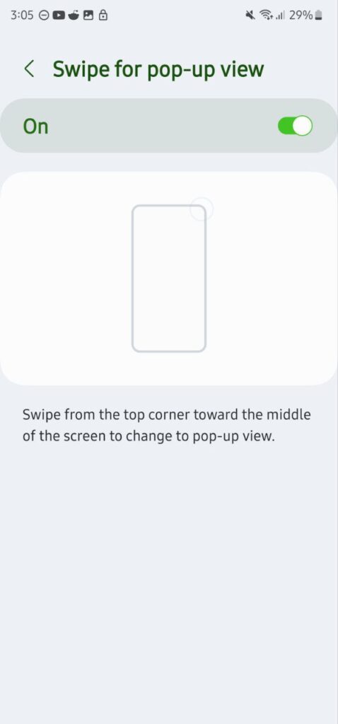 Swipe for pop-up view