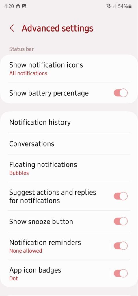 Check Samsung notification history