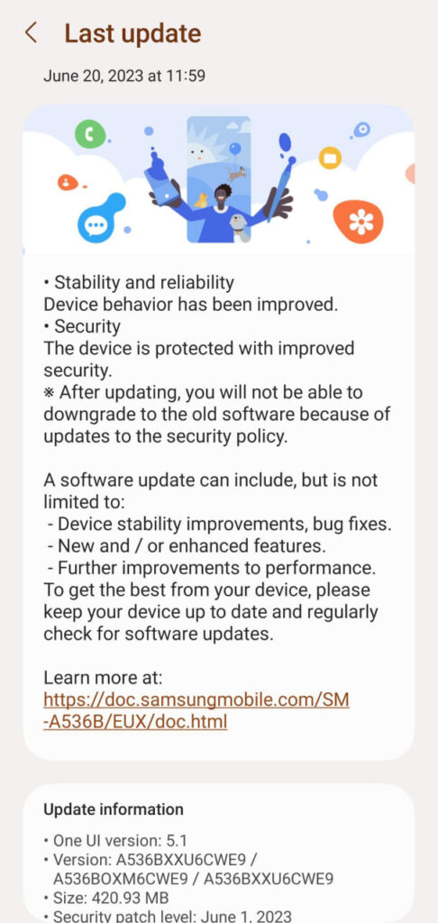 Samsung Galaxy A53 June 2023 Update