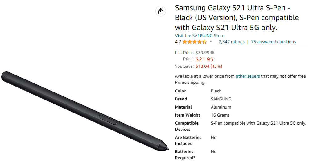 Samsung Galaxy S21 Ultra S Pen
