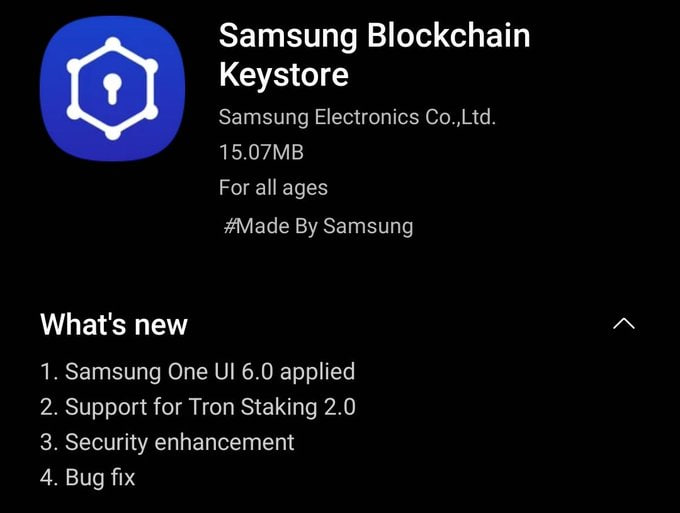 Samsung BlockChain KeyStore app