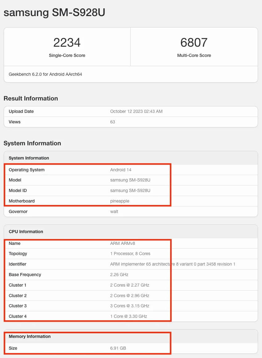 Samsung Galaxy S24 Ultra Geekbench