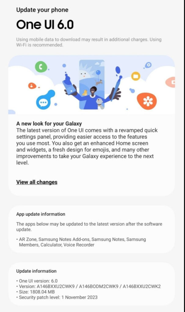 Samsung Galaxy A14 One UI 6 update