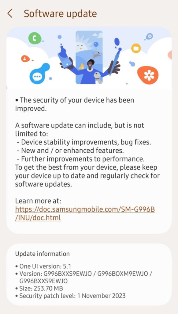 Samsung Galaxy S22 November 2023 update