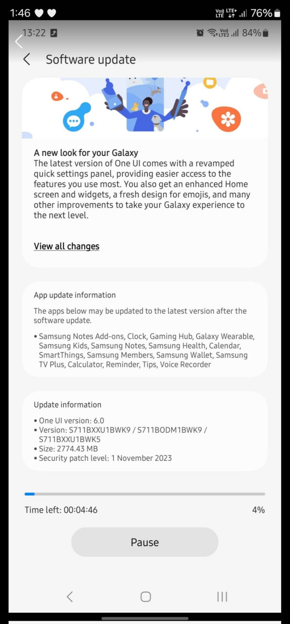 Samsung Galaxy S6 lite Big update rolling out. Android 14 ? 