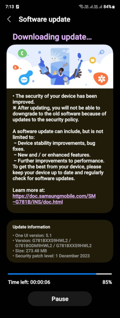 Samsung Galaxy S20 FE December 2023 update India