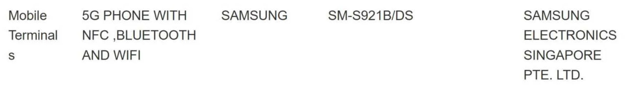 Samsung Galaxy S24 IMDA Certificate