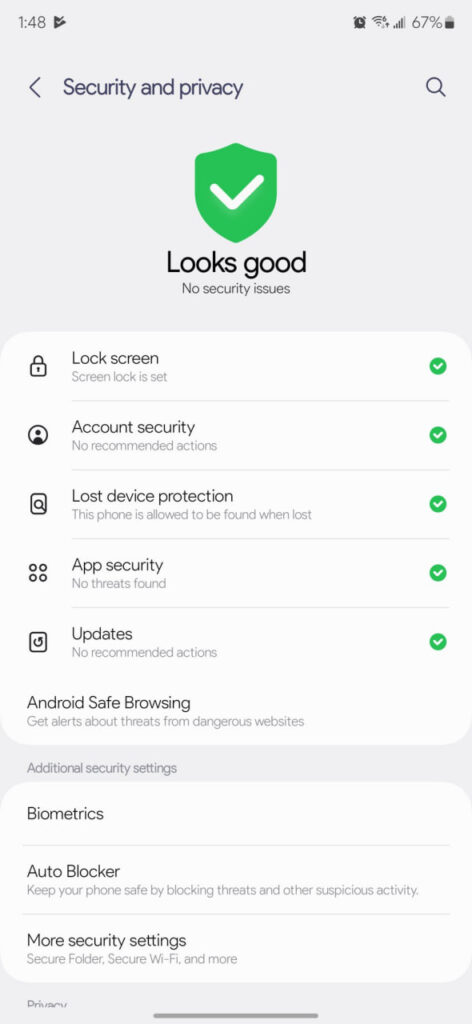 Samsung Android Safe Browsing feature