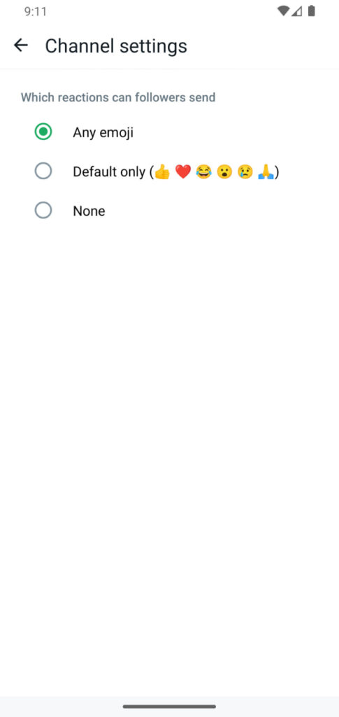 WhatApp reactions disable feature
