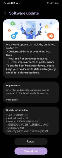 Samsung Galaxy A35 first update 