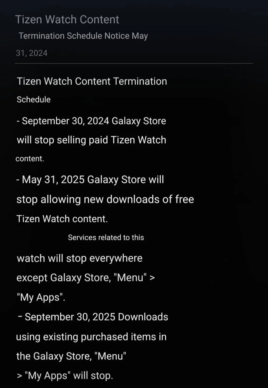 Samsung Tizen OS Galaxy Watch Termination