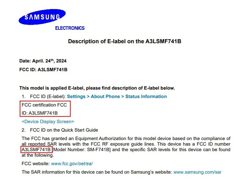 Samsung Galaxy Z Flip 6 FCC