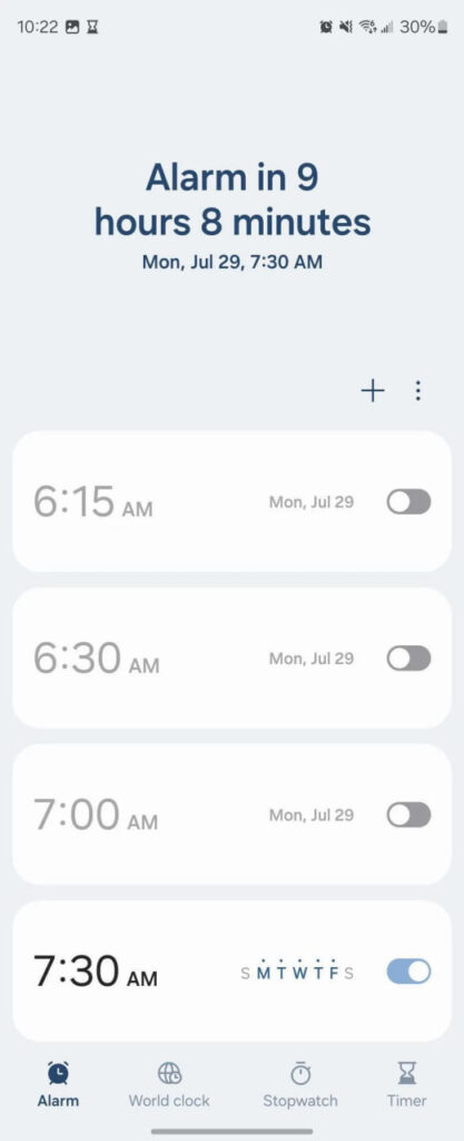 Samsung One UI 7 Clock