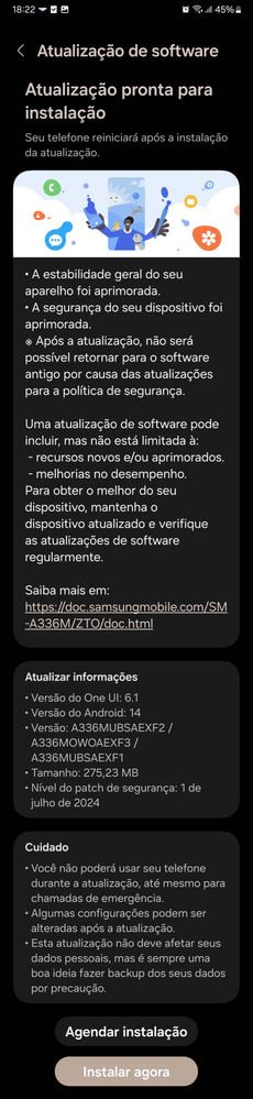 Samsung galaxy A33 update Brazil