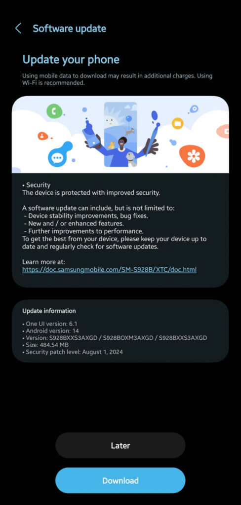 Samsung Galaxy S24 August 2024 update