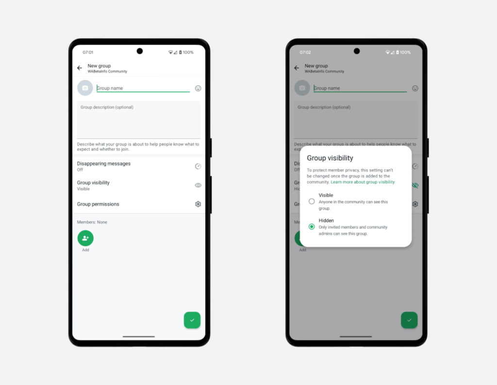 WhatsApp group chats visibility