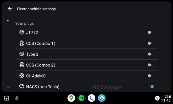 Google Android Auto NACS support