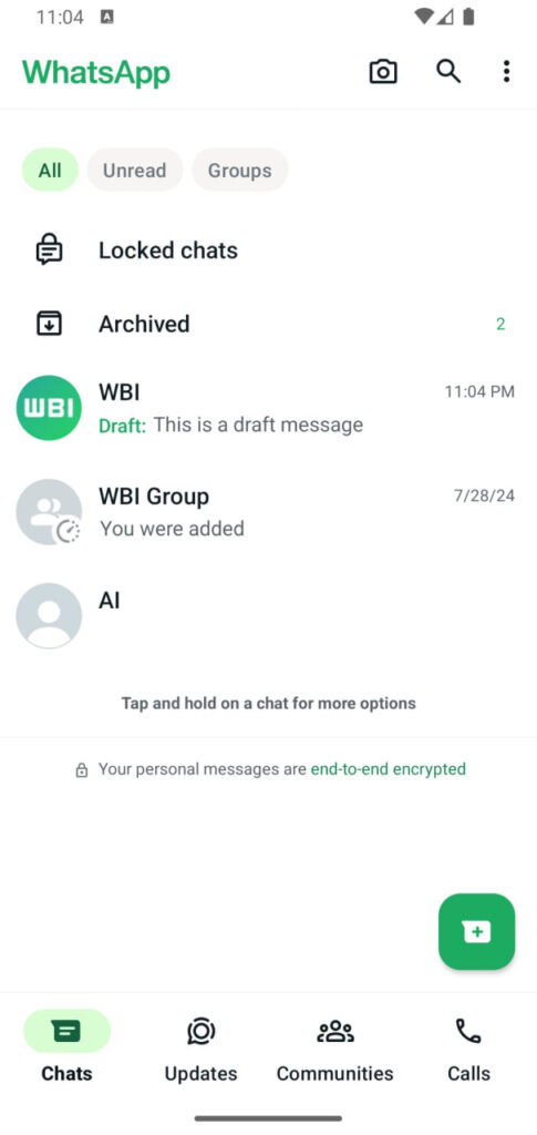 WhatsApp Message Draft feature