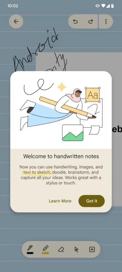 Google Keep handwriting mode