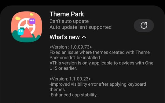 Samsung Galaxy THeme Park update