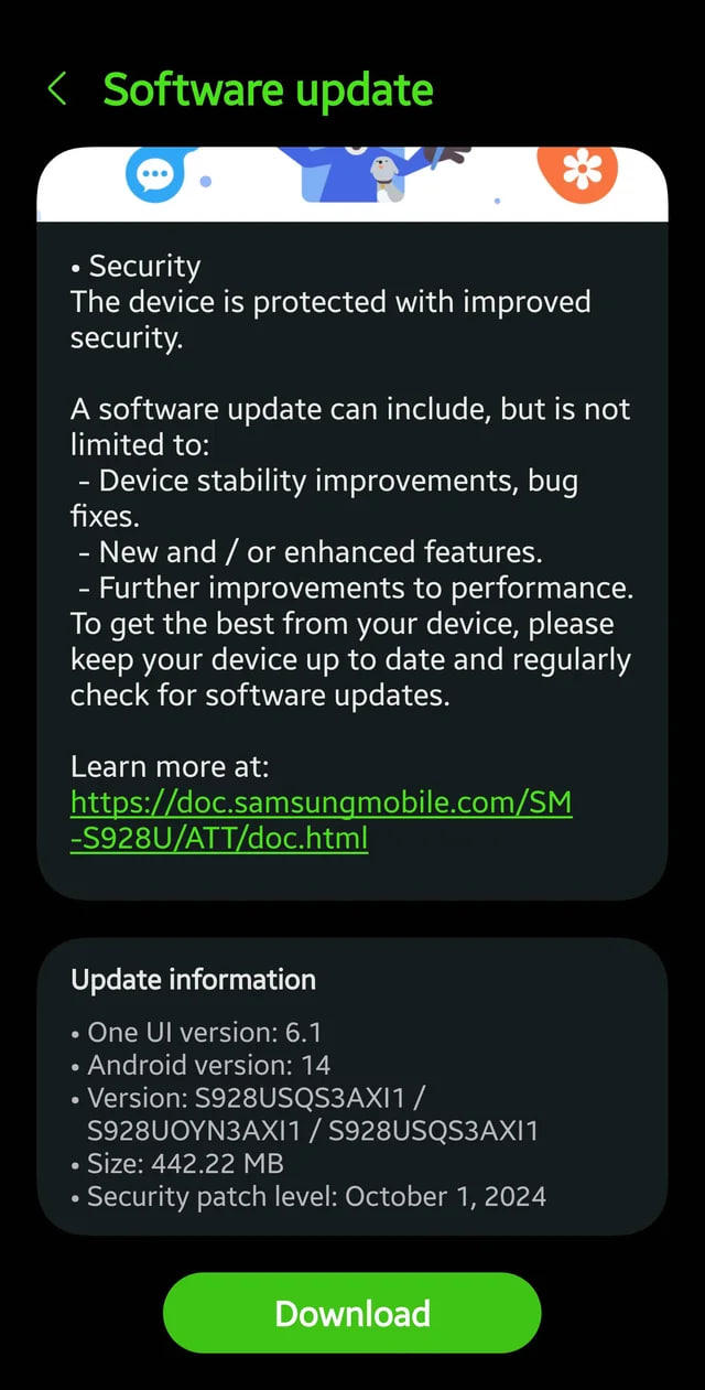 Samsung Galaxy S24 October 2024 Security Update US