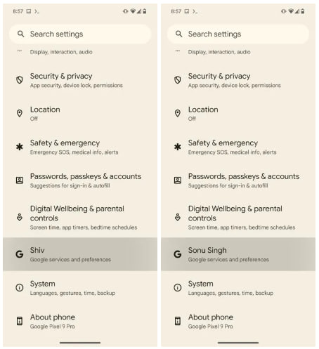 Android Settings Google