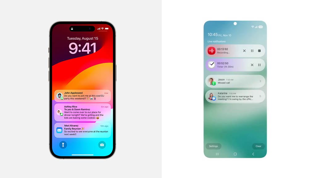 iOS 18 Notification summary and One UI 7 notifications panel